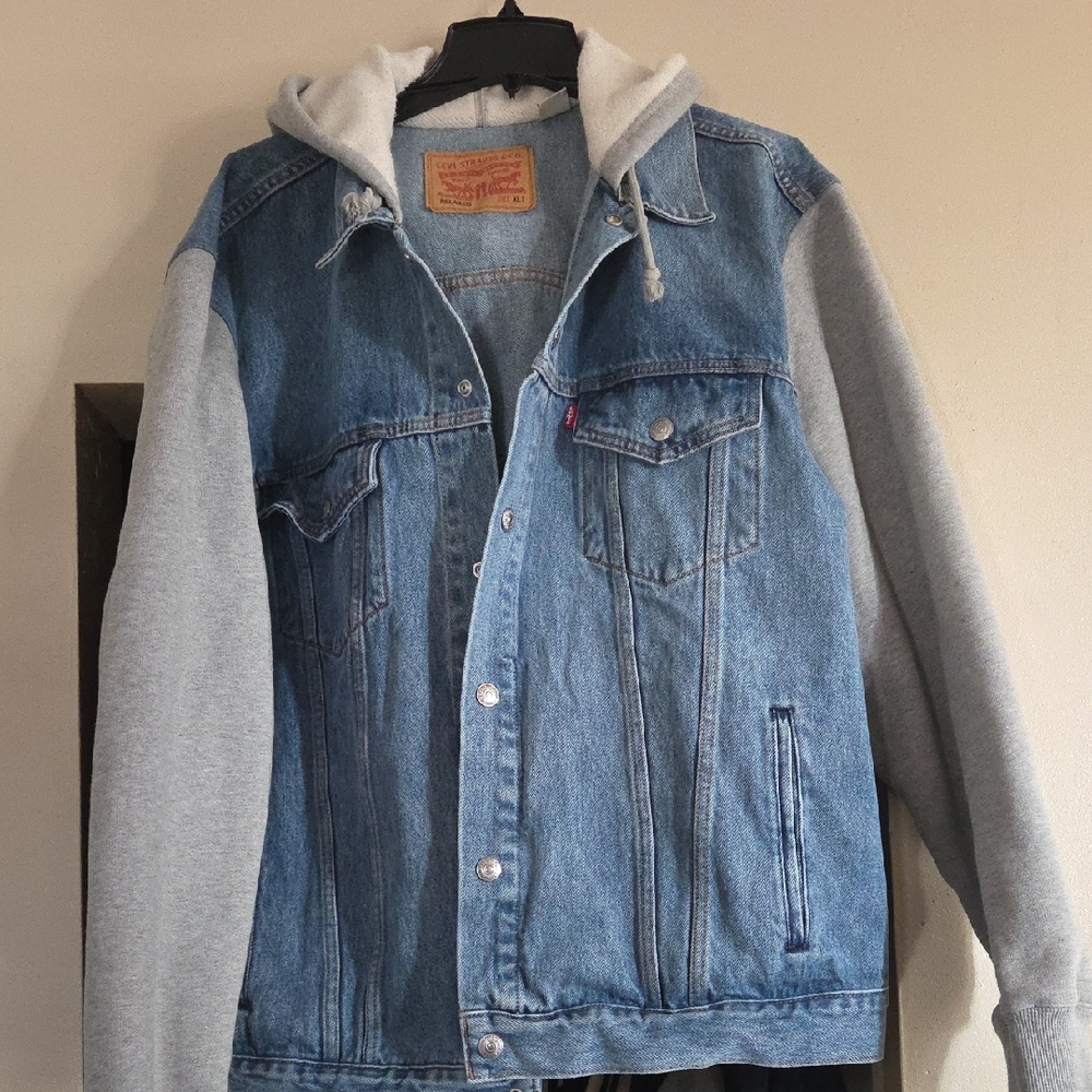 Levi's Denim Jacket with Gray Hoodie Sleeves XLT